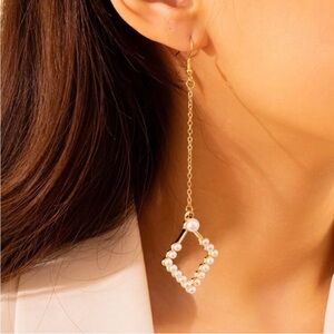 Gold Faux Pearl Geometric Drop Earrings